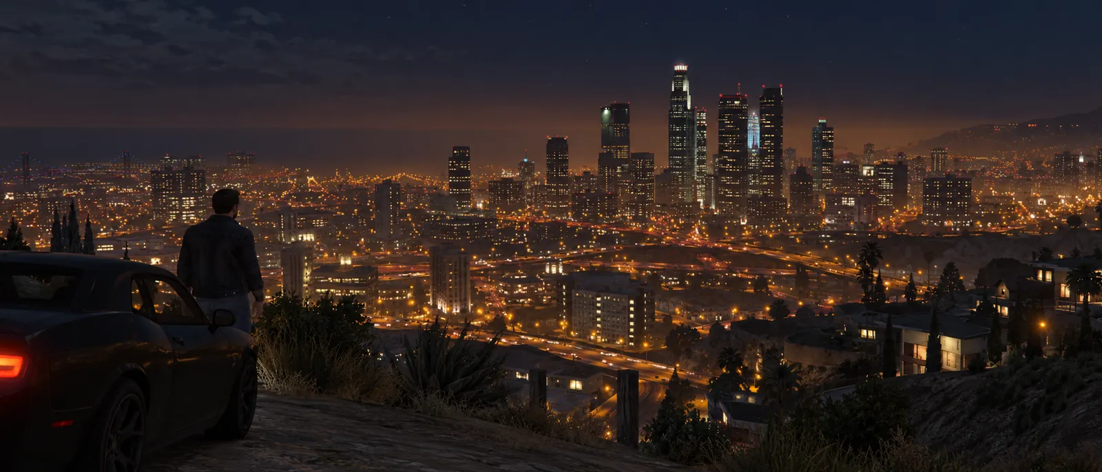 Downtown Los Santos at night from the Vinewood Hills