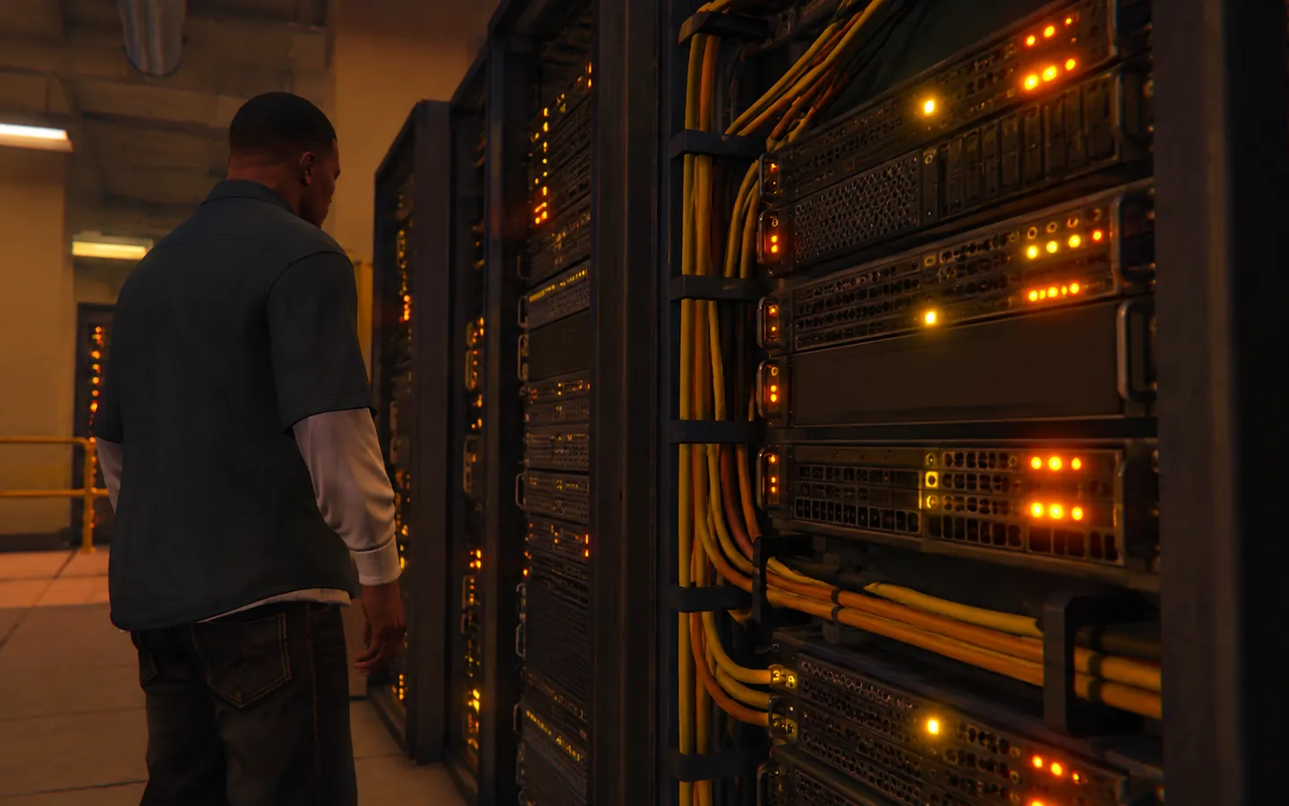 Close-up of servers in an open rack